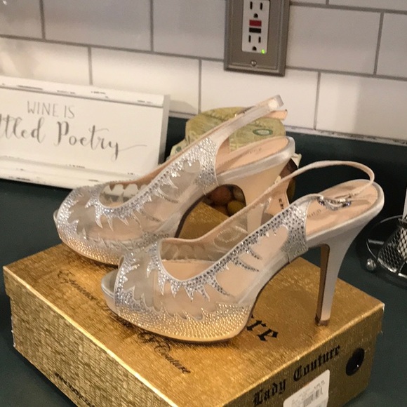 Lady Couture silver mesh stone slingback heels - Picture 5 of 8